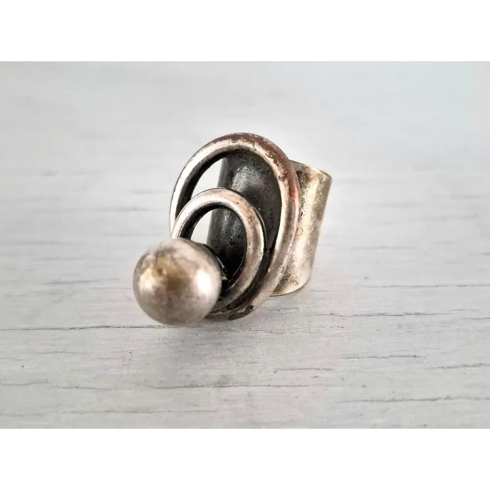 Vintage AD Design Denmark Modernist Orb Silver Ring